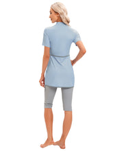 Load image into Gallery viewer, CROP Short Muslim Swimwear Womens Modest Muslim Swimsuit Burkini With Front Zip Light Blue
