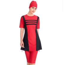 Load image into Gallery viewer, Color Contrast CROP Burkini For Women  Red Black
