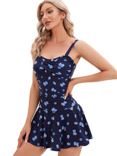 Load image into Gallery viewer, Blue Floral Women&#39;s Plus-Size Flower Printing Shaping Body One Piece Swim Dresses Swimsuit
