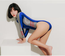 Load image into Gallery viewer, Long Sleeves Sexy Glossy Bodysuit Smooth One-Piece Swimwear Women Glitter Shiny Bathing Suits
