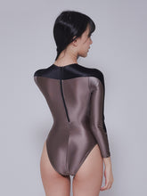 Load image into Gallery viewer, Long Sleeves Sexy Glossy Bodysuit Smooth One-Piece Swimwear Women Glitter Shiny Bathing Suits
